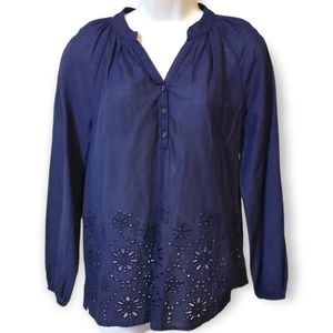 Lilly Pulitzer Eyelet Lace V Neck Lightweighy Blouse